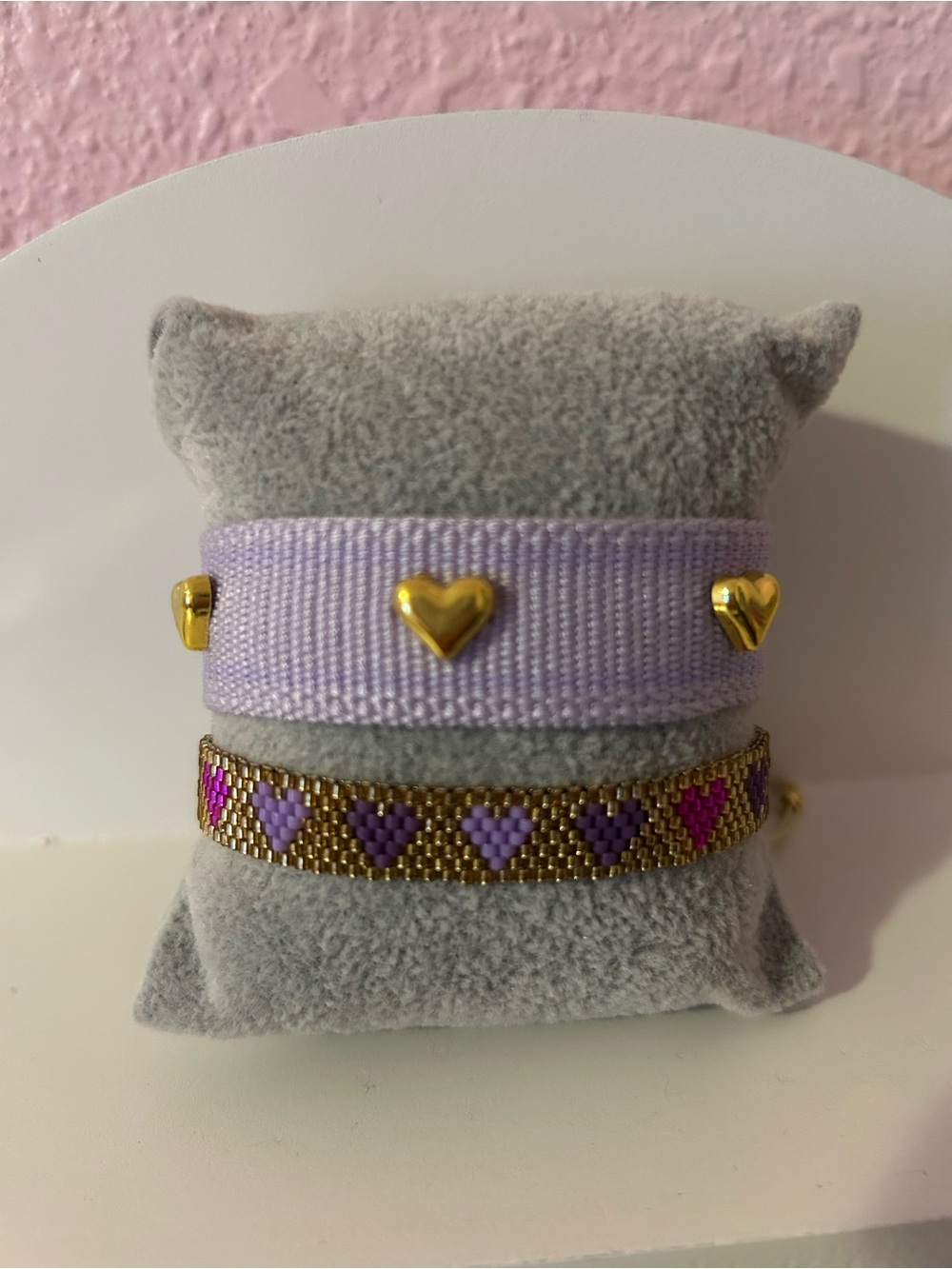 Women Lavender Heart Bracelet Set - Gold Accent